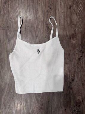 Slim White Floral-Embroidered Spaghetti-Strap Camisole